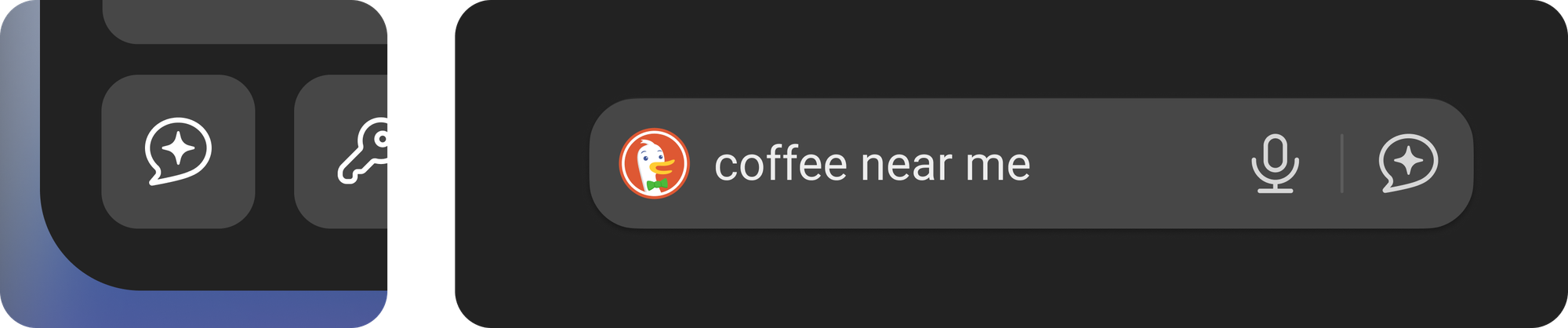 Closeups of the Duck.ai button in the search bar